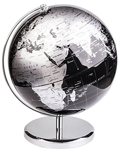 Exerz 30cm Globus - Englische Karte - Schüler-Globus - Mit einem Metallfuß Pädagogisch/Geografisch/Dekoration - Lehrmaterial Globen - Durchmesser: 30 cm (Metallisches Schwarz)