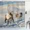 ABAKUHAUS Rentier Duschvorhang, Rentiere Norwegen Caribou, Stoffliches Gewebe Badezimmerdekorationsset mit Haken, 175 x 200 cm, Brown Ivory Blau
