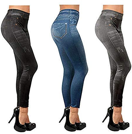 ShopINess Slim Jeggings Slim Damen-Jeggings aus Stretch-Jeans Blau, Grau, Schwarz Bequeme Formende 3er-Pack Enges Muster (L/XL)