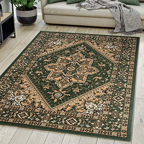 Carpeto Rugs Teppich Orientalisch Grün Klassisch Muster Kurzflor Öko-Tex Wohnzimmer 120 x 170 cm