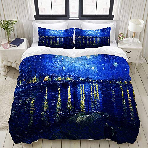 SnowXXL Bettwäsche-Set, Mikrofaser,sternenklare Nacht Vincent Van goghs über den Rhone gemälden,1 Bettbezug 135 x 200cm + 2 Kopfkissenbezug 80x80cm