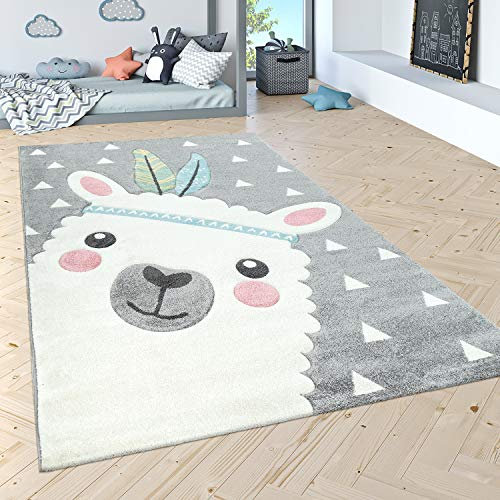 Paco Home Kinderteppich Kinderzimmer Moderne Pastell Farben, Niedliche Motive, 3D Effekt, Grösse:140x200 cm, Farbe:Grau