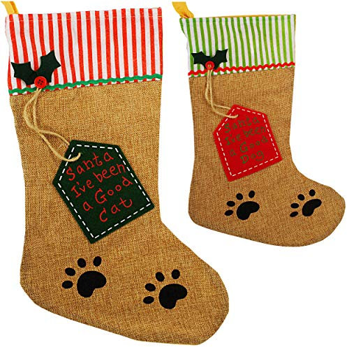 alles-meine.de GmbH 3D Effekt XL - Weihnachtssocke & Weihnachtsstrumpf - Haustiere - Hund & Katze - 49 cm - Katzenfutter - zum Aufhängen - Nikolausstiefel - Nikolausstrumpf/W..