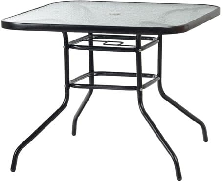 Harbour Housewares Glass Top Gartentisch - Glas Top Außenpatio Coffee Bistro Möbel - 90 x 90 cm - Schwarz