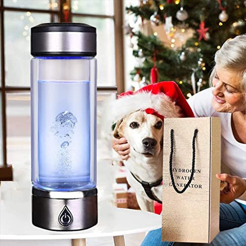 Portable Hydrogen-Rich Water Cup Generator,Up to 1500PPB with New SPE PEM Technology, Rechargeable Water Machine Ionizer,Health Cup Glass Water Bottles with Alkaline Energy (380ml）1