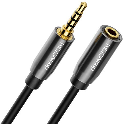 deleyCON 0,5m Prolunga Cuffia AUX 3,5mm Jack CTIA 4 Poli Cavo di Prolunga TRRS Microfono Stereo Audio Spinotto in Metallo PC Cellulare Smartphone Tablet Ricevitore Hi-fi (Extra Sottile e Flessibile)