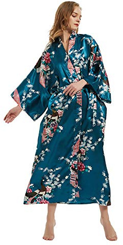 Kimono long de qualité supérieure pour femme, motif paon, robe de chambre pour demoiselle d'honneur, fête de mariage, pyjama, vêtements de nuit
