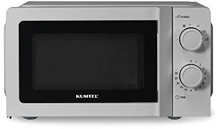 KUMTEL Microonde / 20 litri / 700 Watt / 6 livelli di potenza/piatto girevole in vetro (Ø 24,5 cm) / funzione di scongelamento temporizzato/facile da pulire interno, Argento