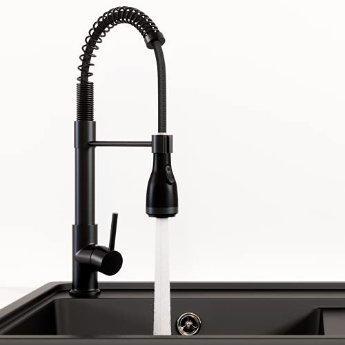 HAUSSMANN Wasserhahn Küchenarmatur mit Brause (Hochdruck) - ausziehbar & 360° schwenkbar - Edelstahl Armatur für die Küche - mattes Schwarz