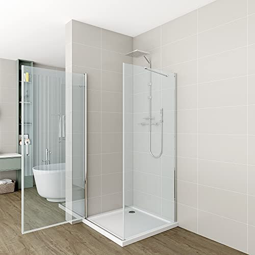 Duschtür 80 x 80,Pendeltür Schwingtür Rahmenlos mit Seitenwand 80 oder 90 Duschabtrennung 6mm ESG klares Sicherheitsglas NANO Glas Höhe 195cm