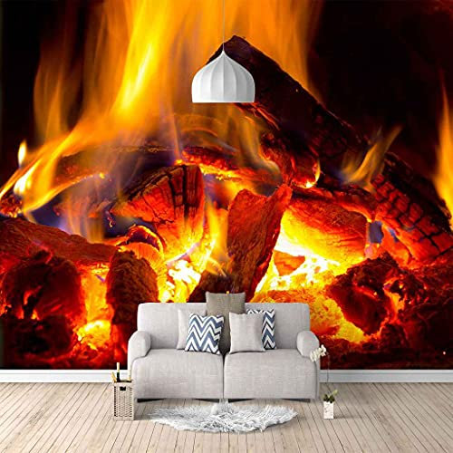 FVGKYS Tapete Aufkleber Selbstklebend Art Wandbild Dekoration Kamin Mit Weihnachtlicher Flamme Poster Fototapete 3D Benutzerdefinierte Für Wohnzimmer Schlafzimmer Küche Kinderzimmer 300x210cm