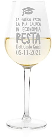 Calice da vino Laurea Regalo Laurea PERSONALIZZA Nome, data e facoltà La fatica passa, la mia laurea resta