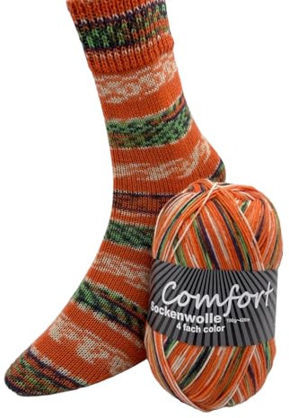 Comfort Sockenwolle 100gr Knaul 4-fach 420m Premium Strumpfgarn Made in Italy mit großer bunter Farbauswahl (66-05)