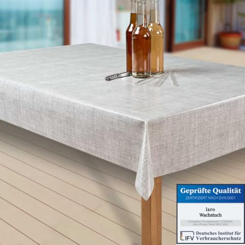 laro Wachstuch-Tischdecke Abwaschbar Garten-Tischdecke Wachstischdecke PVC Plastik-Tischdecken Eckig Meterware Wasserabweisend Abwischbar EZ, Muster:Leinenoptik. hellgrau, Größe:118x300