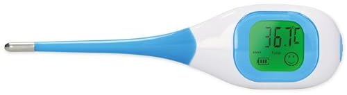 Fysic FT09 Digitales Fieberthermometer - großes Farbdisplay - flexible Sonde - mit Schutzhülle - Messungen werden mit Farbe und Emoticons angezeigt - blau/weiß