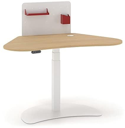 DROMEAS ALMACCINO | Sitz-/Steh Schreibtisch mit Memory-Funktion, einsäulig 3-Fach-Teleskop, H68-124 x B120 x T70 cm, natürliche Eiche, Gestell RAL 9016, Trennwand und Büroorganisationselemente