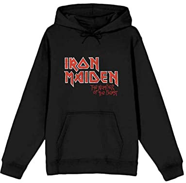 Iron Maiden Hoodie Number of The Beast Vintage Logo Faded Edge Album Mens S Black