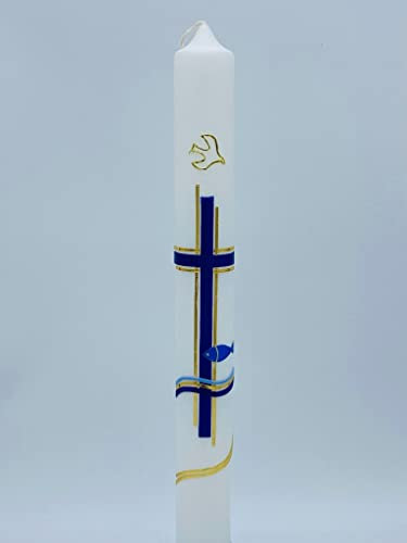 Taufkerze Kommunionkerze Blau/Gold inkl. Beschriftung/Personalisierung/Kommunion/Taufe/Handarbeit C108-GZ