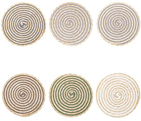 Villa d'Este Home Tivoli Set 6 Tovagliette tonde 38 cm in rafia trama a spirale, Spiral Stones