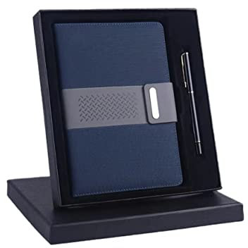 CMY Executive Classic Leather A5 Notebook with Pen Vintage Travel Notebook and Pen Journal Diary Business Daily Ideas Notepad Christmas Birthday Gift Set for Girls Women Mum Dad (BLUE)