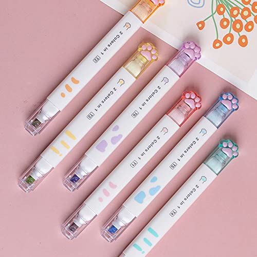 SIYZHOP Doppelköpfige niedliche helle Augenschutz-Textmarker, 6 Stück, flache Köpfe, helle und Vintage-Marker für Schule, Büro, Tagebuchbedarf (12 Farben Doppelkopf)