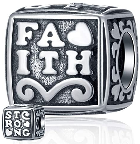 Christlich Glaube Kreuz und starke Hoffnung Charms in 925 Sterling Silber, Faith Cross Hope Würfel Perlen mit CZ, passen Pandora Religiös Armband, Geschenk für Ostern Tag/Ruhestand/Weihnachten