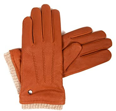 Hand Gewand by Weikert Lederhandschuhe aus Hirschleder mit Kaschmirfütterung, mit warmer Strickstulpe, Herren Hirschlederhandschuhe, warm gefüttert, schwarz, braun (Camel, 9)