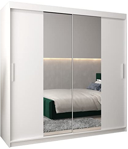 ABIKSMEBLE Tokyo 1 200 Armario de Dormitorios con Tres Puertas Correderas - Armario de Almacenamiento Moderno con Espejo, Perchero y Estantes - 200x200x62 cm - Blanco Mate