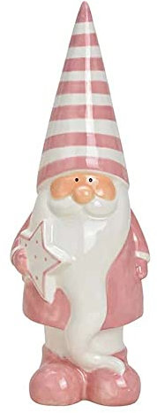 Goldschmidt Dekofigur Nikolaus Wichtel Weihnachten | Keramikfigur Weihnachtsdeko 24cm rosa weiß (Rosa gestreifte Mütze)