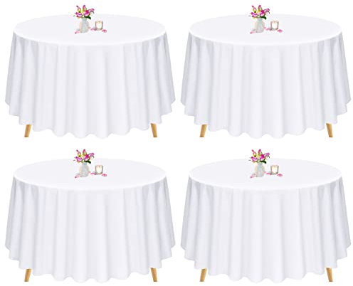Lot de 4 nappes rondes 108 pouces/275CM en polyester nappe ronde en polyester blanc nappes résistantes aux plis et aux taches pour réception de mariage salle à manger banquet buffet,extérieur (blanc)
