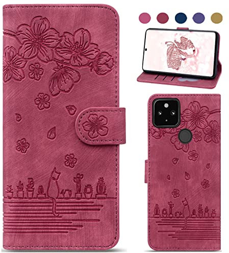 Bxithnr Handyhülle für Google Pixel 4A 5G Hülle, Pixel 4A Hülle Leder Handy Klapphülle Brieftasche Magnetverschluss Flipcase Cover mit [Standfunction] [Kartenfach] für Google Pixel 4A 5G - Rot