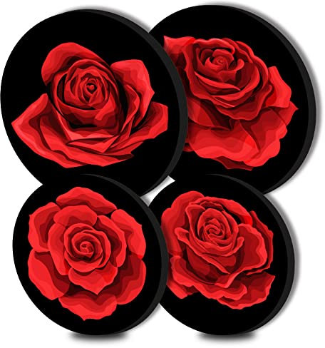 Walarky Rote Rose runde Metall-Herdabdeckungen, 4-teiliges Herdplatten-Herdplatten-Abdeckungen für Elektroherde, Top-Brenner, Gas-Serie, Backofen-Schutz, Küchenutensilien, Zubehör, Moderne Herdplatte