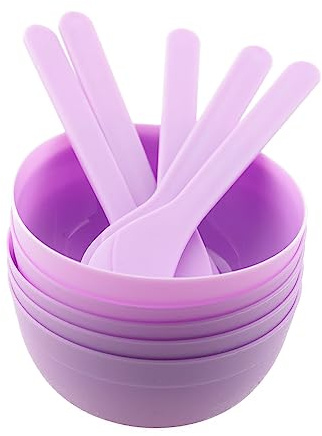RLECS 5pcs DIY Slime Making Tools 88mm Purple PP Plastic Glue Mixing Bowls with Glue Mixing Spoons for Funny Craft Making Arts