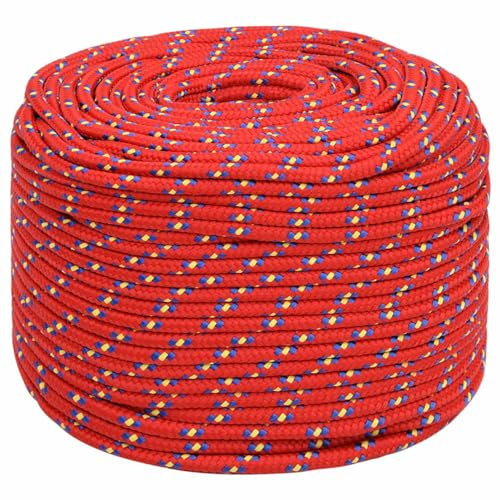 LAPOOH Bootsseil Rot 10 mm 100 m Polypropylen, Ankerleine, Boot Fenderleine, Festmacherleine, Tauwerk, Kletterseil, Wurfleine, Schaukelseile, Schwimmleine
