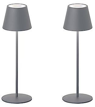 2er SET Outdoor Akku Tischlampen Grau ohne Kabel - LED & RGB - Höhe 38cm