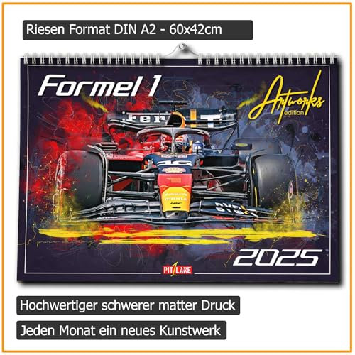 PITLANE1 | Formel 1 Kalender 2025 | DINA2 extra groß | Wandkalender Formel1 | ca. 60x40 | Artwork Edition