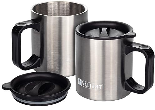 Valiant Insulated Camping Mug Twin Pack, Silver