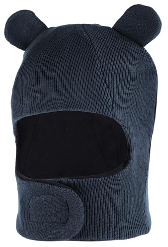 LACOFIA Baby Schalmütze Kleinkind Jungen Mädchen Schlupfmütze Kinder Warm Wintermütze Earflap Beanie Strickmütze Bär Hut mit 2 Öhrchen Marineblau 6-12 Monate S