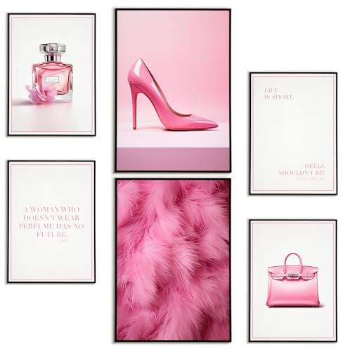 JUHMI Mood Poster Set Coco Parfüm Pink, Bilder Wohnzimmer Deko Schlafzimmer, 2x DIN A4 (ca. 21x30 cm) und 4x DIN A5 (ca. 15x21 cm), Glamour Lifestyle Mode - ohne Rahmen