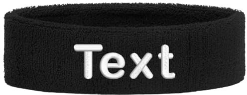 Schweißband Kopf Stirnband Headband Bestickt mit Name/Text Sportband Laufen (Black)