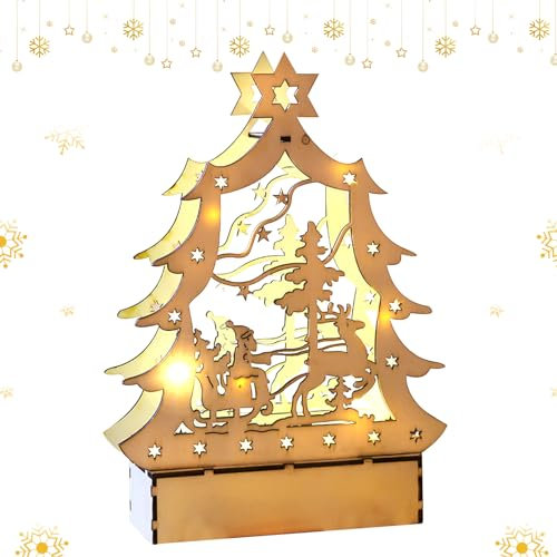 Recitem LED Weihnachtsbeleuchtung aus Holz, Weihnachtsbeleuchtung Außen Batterie，lichterbogen weihnachten Leiter Lichterkette Weihnachtsbaum für Innen Außen Weihnachtsdeko Fenster (Holzfarbe)