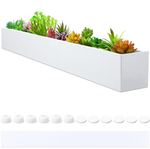 FillTouch - Fioriera rettangolare lunga per davanzale della finestra, per interni, grande, moderna, in acciaio con fori di drenaggio, per erbe aromatiche, giardino e casa (81,3 x 8,9 x 8,9 cm, bianco)
