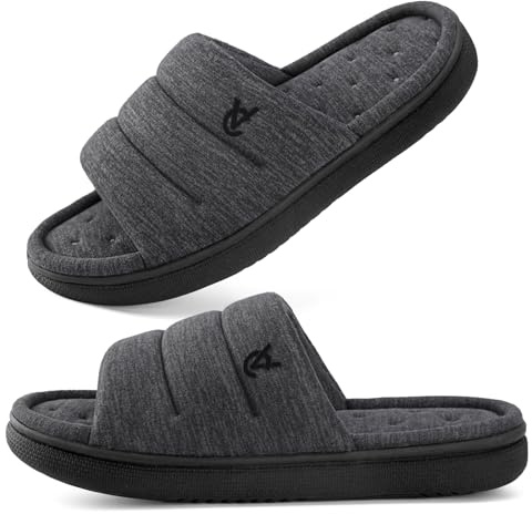 VeraCosy Men's Open-Toe Slippers Memory Foam House Shoes Black,6-7 UK