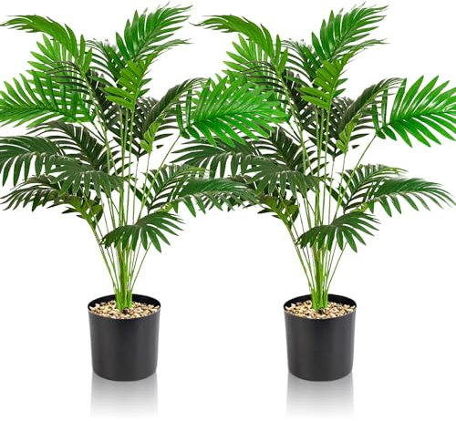 Lighterday Lot de 2 plantes artificielles d'intérieur de 90 cm, plantes artificielles décoratives en plastique pour bureau, maison, intérieur et extérieur (2 pots de palmier artificiel)