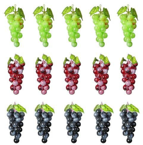 Molyorch 15 Pièces Grappe Raisin Artificielle Réaliste, Raisin Artificiel et Vigne, Décoration Raisin, pour Décoration de Vin, Appui Verticaux Artificiels de Fruit