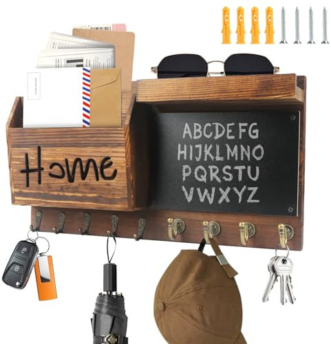 SHTALHST Schlüsselbrett Holz mit Ablage, Schlüsselbrett Groß– 40x22 cm, Schlüsselkasten Vintage mit 9 Schlüsselhaken, Briefablage, Wandgarderobe, Schlüsselbrett Personalisiert, Tafel