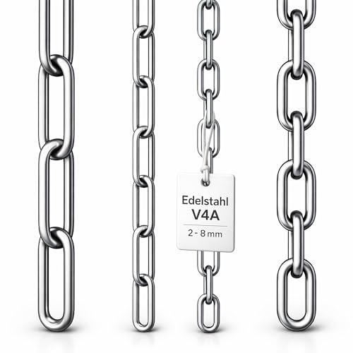 Edelstahlkette VA4 Rundstahlkette Ankerkette Edelstahl Kette Stahlkette ähnl. DIN 766 / DIN 763 (Kurzgliedrig - 4 mm = 10 Meter)