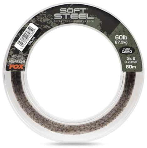 Fox Soft Steel Fleck Camo Leader 60Lb (27.3Kg) 0.70mm - 80m Vorfach, Vorfachschnur, Vorfachmaterial, Karpfenschnur