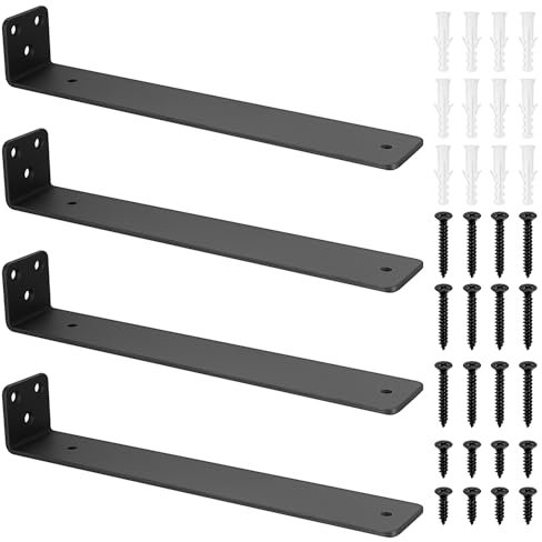 4 STK Schwimmende Regalhalterung Schwarz, Regalwinkel Schwerlastwinkel, Regalträger, Wandregal Halterung L Regalwinkel für Regalbrett Halterung, mit Schraube (9.84 Inch/250mm)