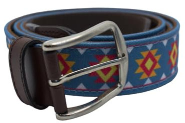 MIBANDERA Argentinischer Ledergürtel, 120 cm, für Herren und Damen, lässiges Outfit, Polo-Gürtel., Rombo blau, 120 cm